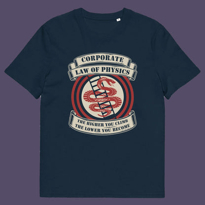 French navy t shirt. A satirical anti corporate t shirt depicting big business as heartless and lacking in morality. In the ever increasing cut throat environment of corporate business it appears that the less integrity you have the more successful you will be. Made from 100% organic ring-spun cotton, this broken society t shirt is unisex, high quality, super comfy, and best of all, eco-friendly.