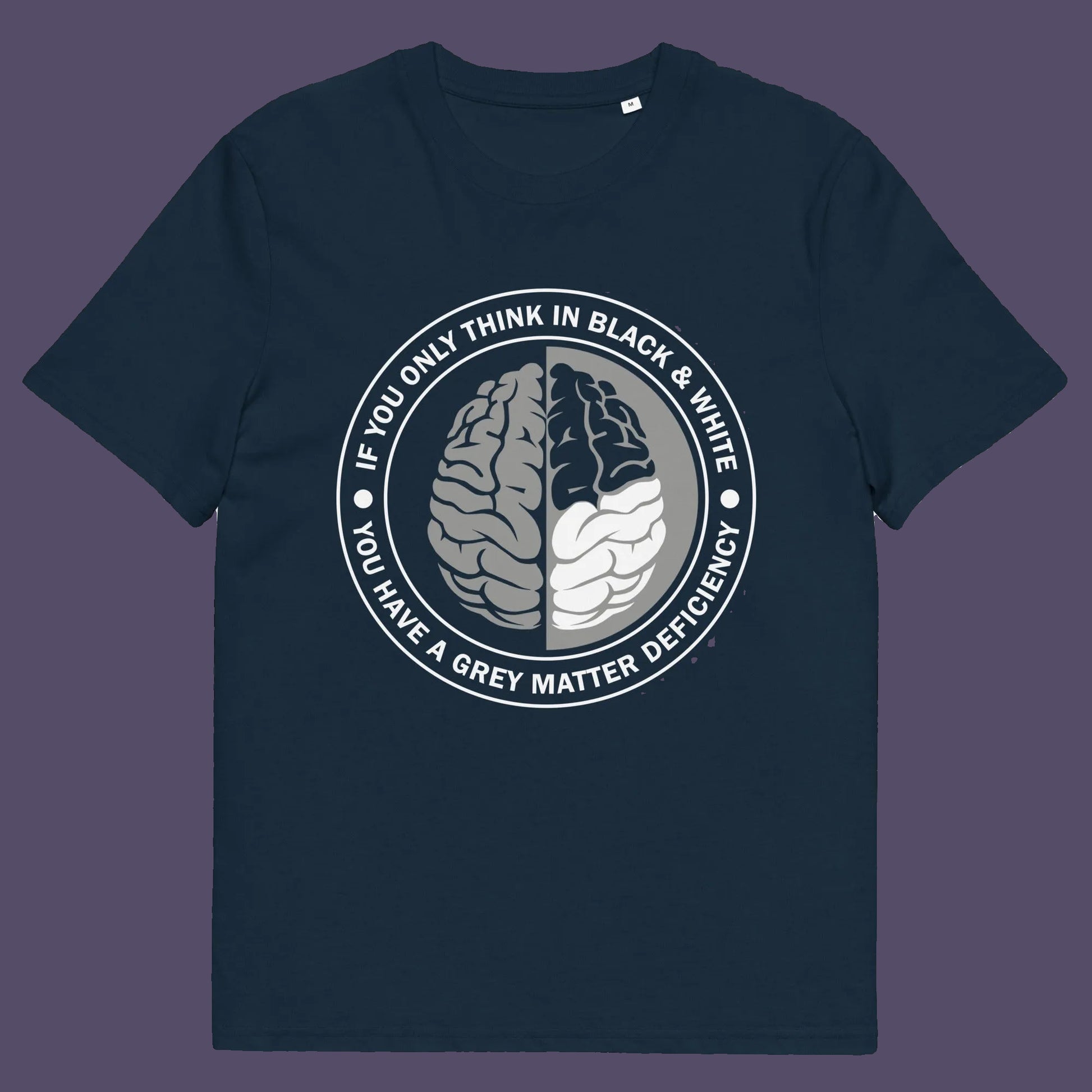 French navy t shirt. A stencil art t shirt design. It would be so easy if life was black and white, but it's the grey area where all the thinking and personal growth is done. A philosophy t shirt design for people who see the detail and can think outside the box. Made from 100% organic ring-spun cotton, this social awareness t shirt is unisex, high-quality, super comfy, and best of all, eco-friendly.