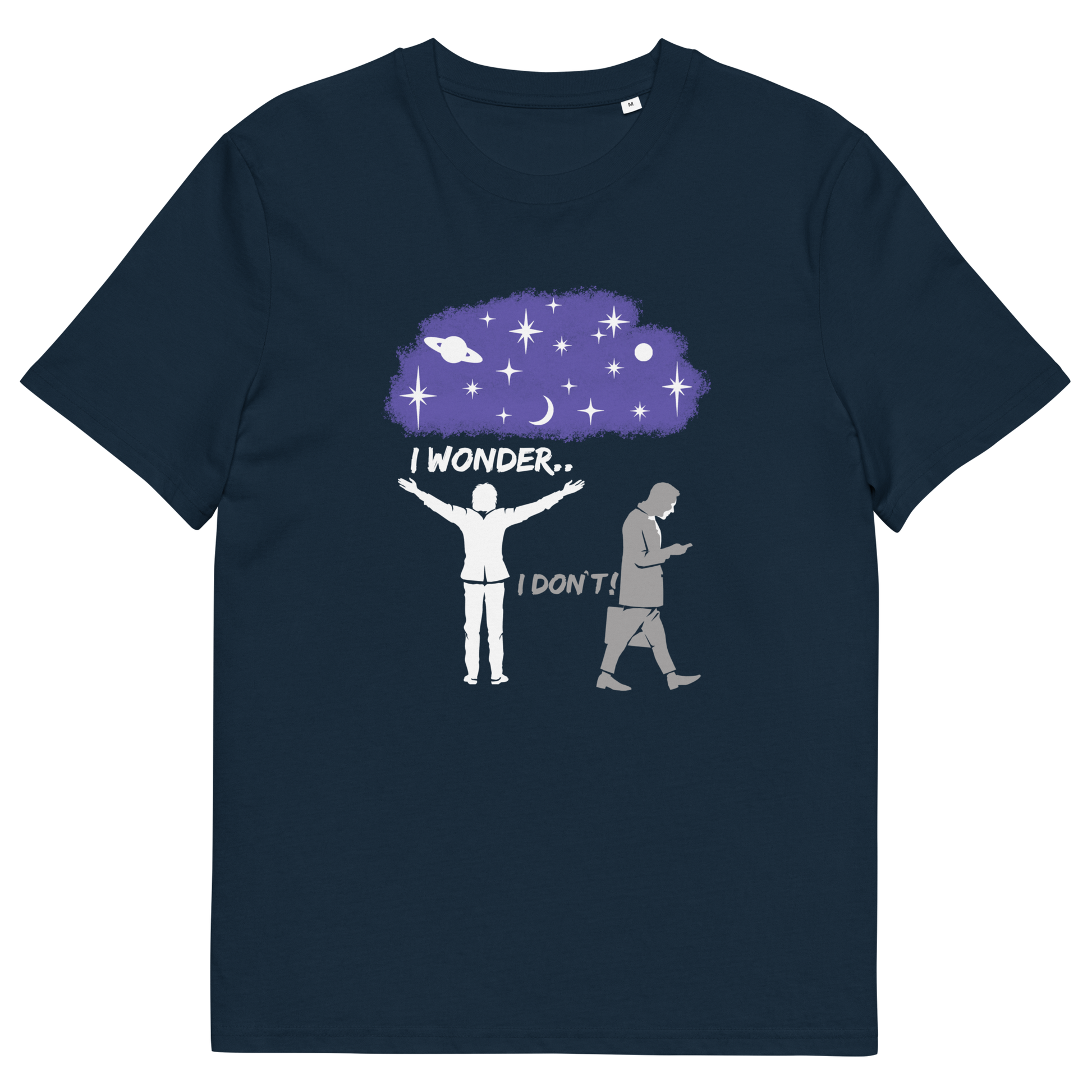 French navy t shirt. This anti mobile phone abuse t shirt light heartedly pokes fun at people who never look up from their phone. If you believe letting a machine do most of your thinking for you will dull your imagination, this satirical design is for you. Made from 100% organic ring-spun cotton, these anti mobile phone abuse t shirts are unisex, high quality, super comfy, and best of all, eco-friendly.