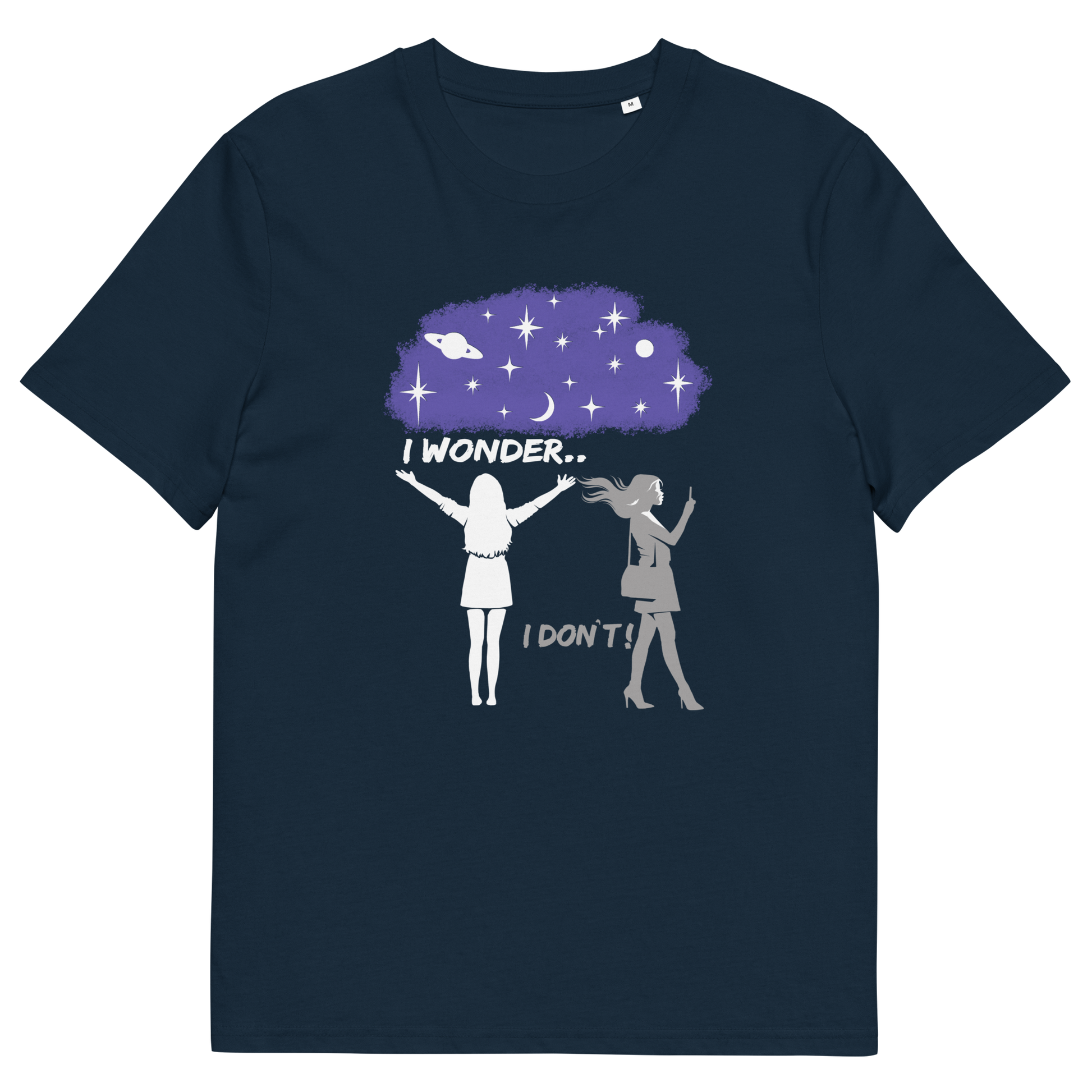 French navy t shirt. This anti mobile phone abuse t shirt light heartedly pokes fun at people who never look up from their phone. If you believe letting a machine do most of your thinking for you will dull your imagination, this satirical design is for you. Made from 100% organic ring-spun cotton, these anti mobile phone abuse t shirts are unisex, high quality, super comfy, and best of all, eco-friendly.