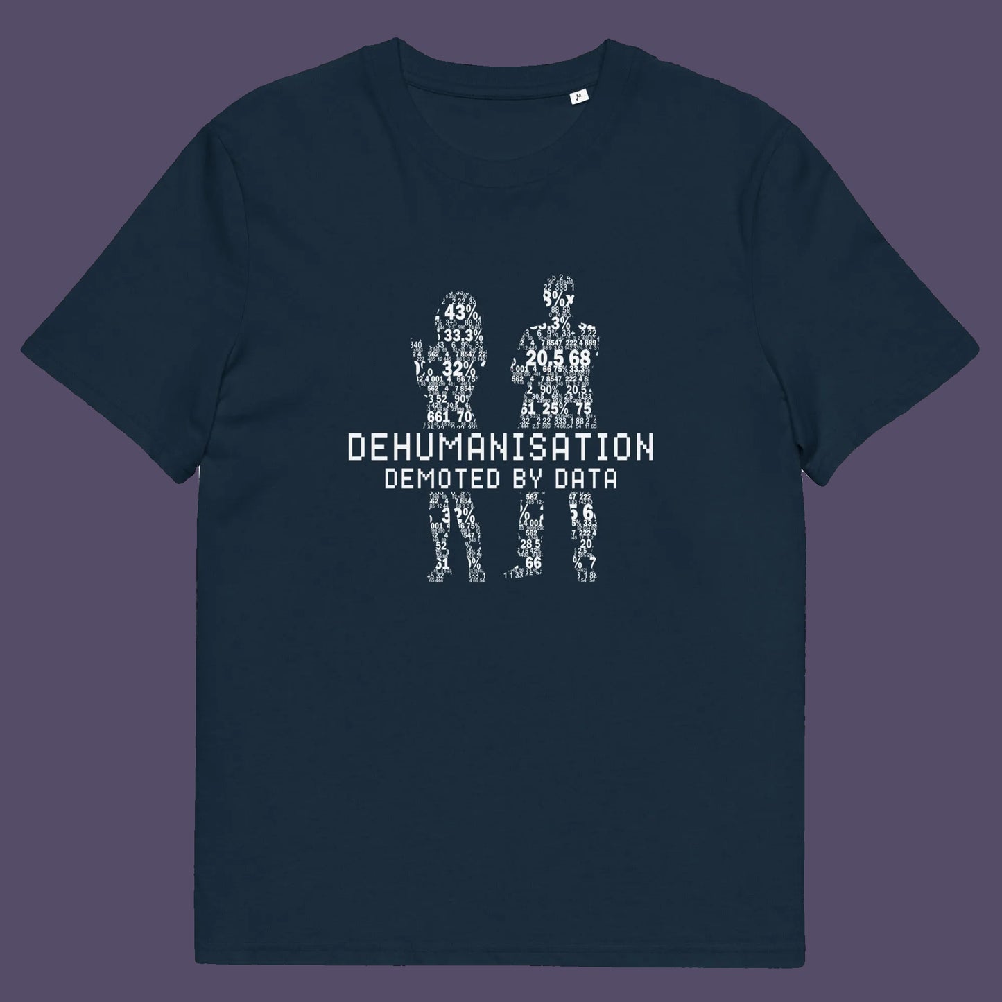 French navy t shirt. This broken society t shirt depicts the dehumanisation of the species by analysis and data collection. The more we view each other as statistics and numbers the further we move away from compassion and empathy. This design highlights the dark side of progression. Made from 100% organic ring-spun cotton, this dystopian t shirt is unisex, high-quality, super comfy, and best of all, eco-friendly.