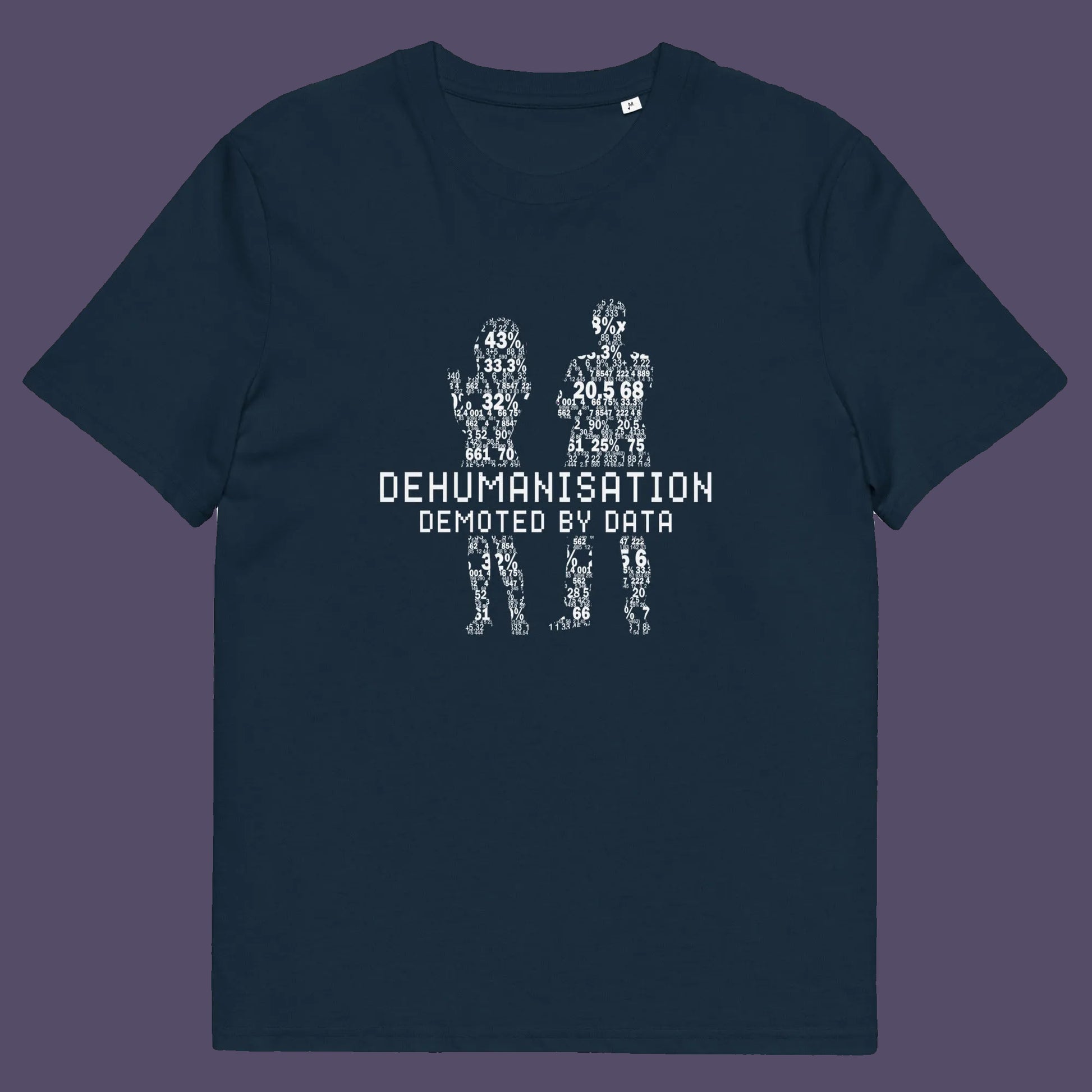 French navy t shirt. This broken society t shirt depicts the dehumanisation of the species by analysis and data collection. The more we view each other as statistics and numbers the further we move away from compassion and empathy. This design highlights the dark side of progression. Made from 100% organic ring-spun cotton, this dystopian t shirt is unisex, high-quality, super comfy, and best of all, eco-friendly.