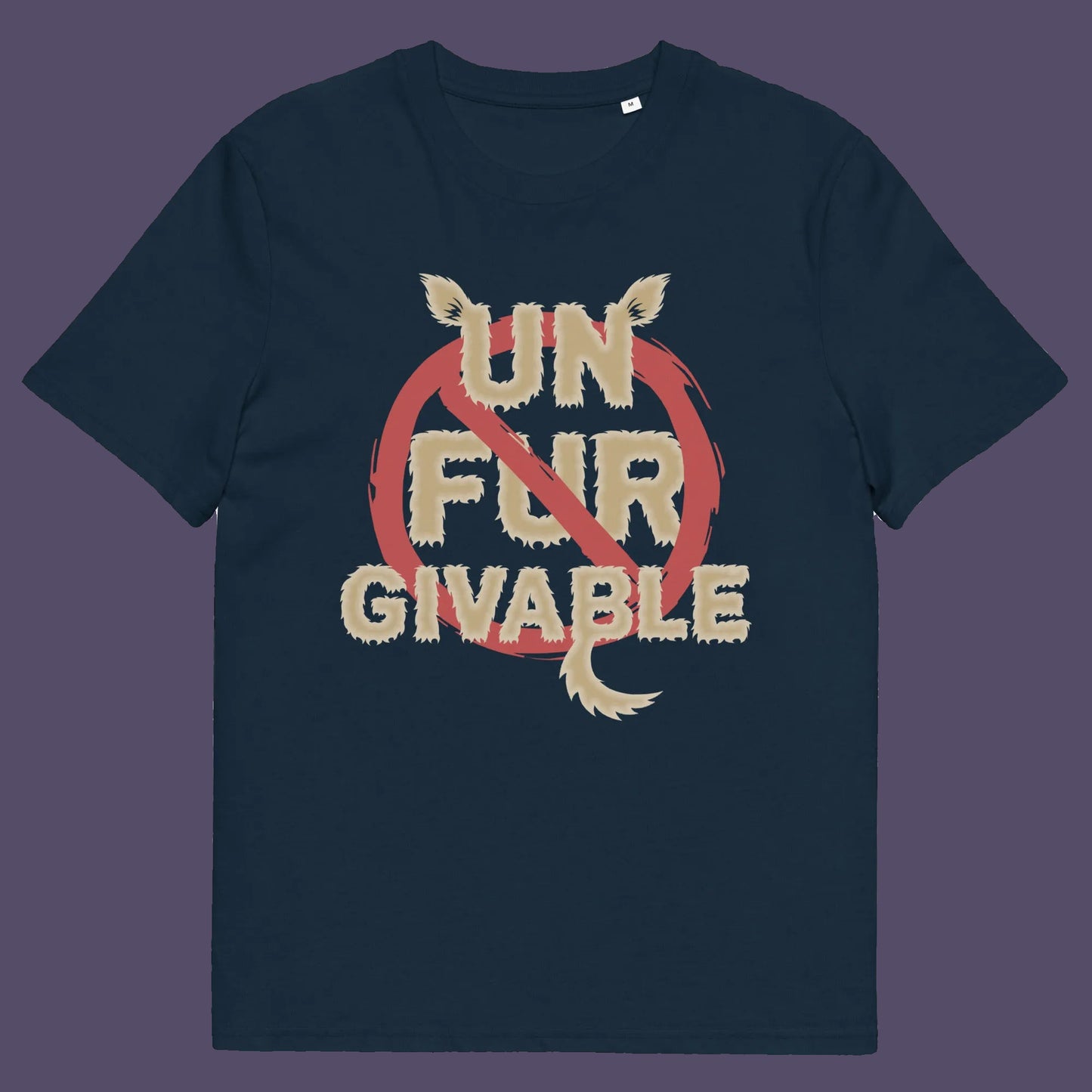 French navy t shirt. This animal rights t shirt is anti fur and suggests the wearing of fur as unforgivable. Show your support against an unnecessary industry that promotes suffering and slaughter. Made from 100% organic ring-spun cotton, these animal activist t shirts are unisex, high-quality, super comfy, and best of all, eco-friendly.