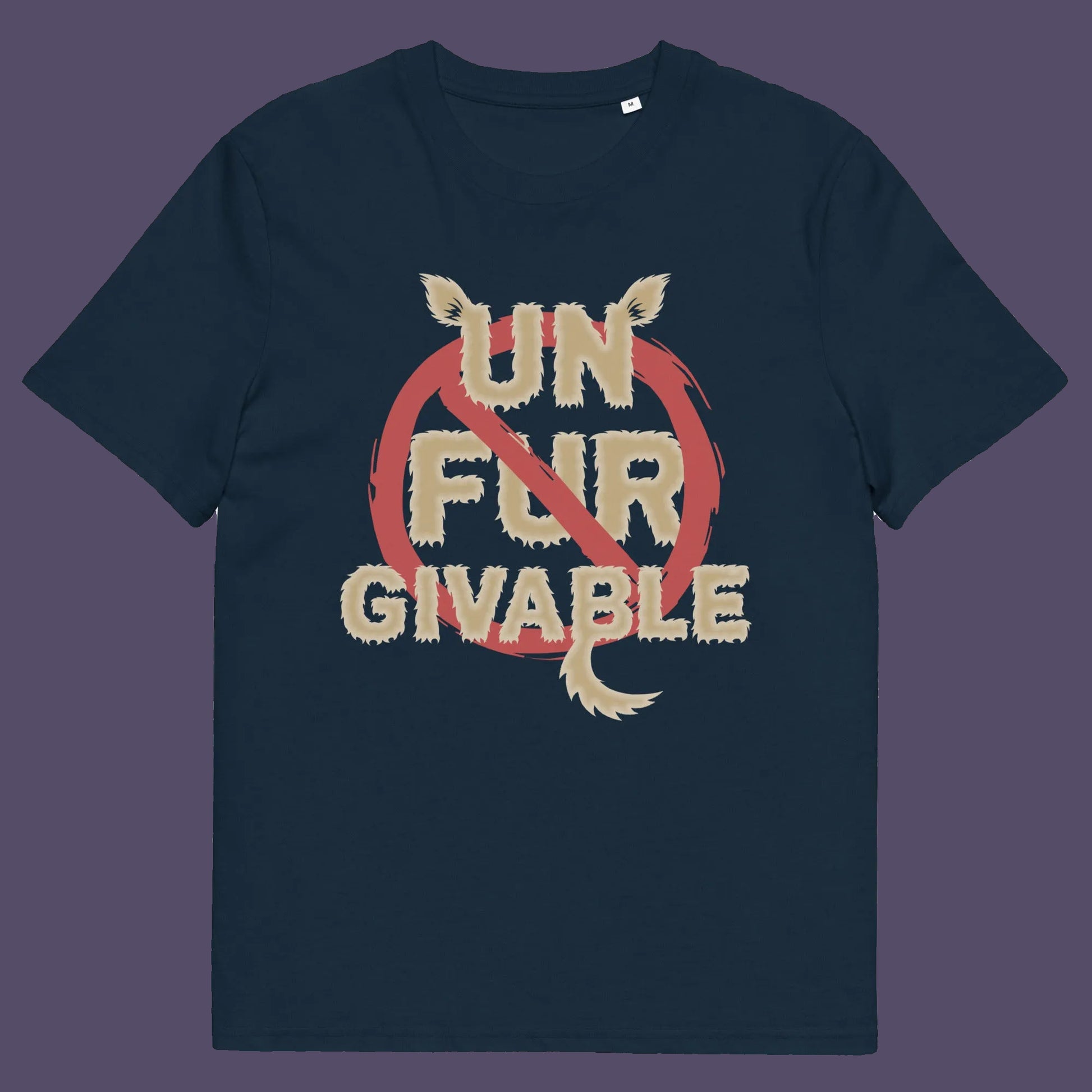 French navy t shirt. This animal rights t shirt is anti fur and suggests the wearing of fur as unforgivable. Show your support against an unnecessary industry that promotes suffering and slaughter. Made from 100% organic ring-spun cotton, these animal activist t shirts are unisex, high-quality, super comfy, and best of all, eco-friendly.