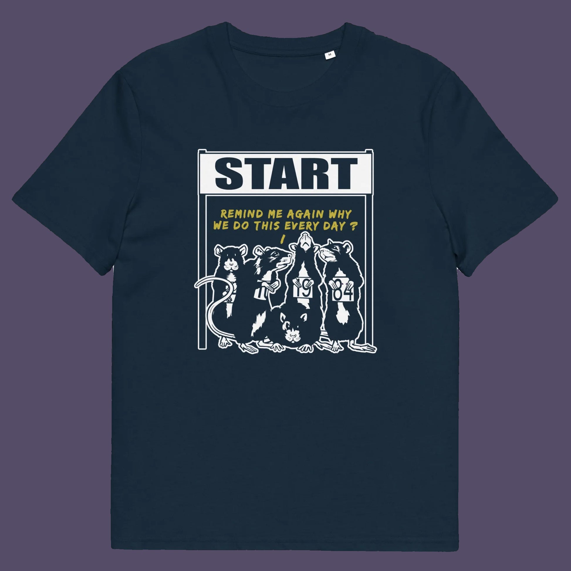 French navy t shirt. This stencil graffiti t shirt represents the monotony of everyday working life. A unique satirical design for those times when life starts to feel a little repetitive, unnecessary, and questionable. Made from 100% organic ring-spun cotton, this urban art t shirt is unisex, high-quality, super comfy, and best of all, eco-friendly.