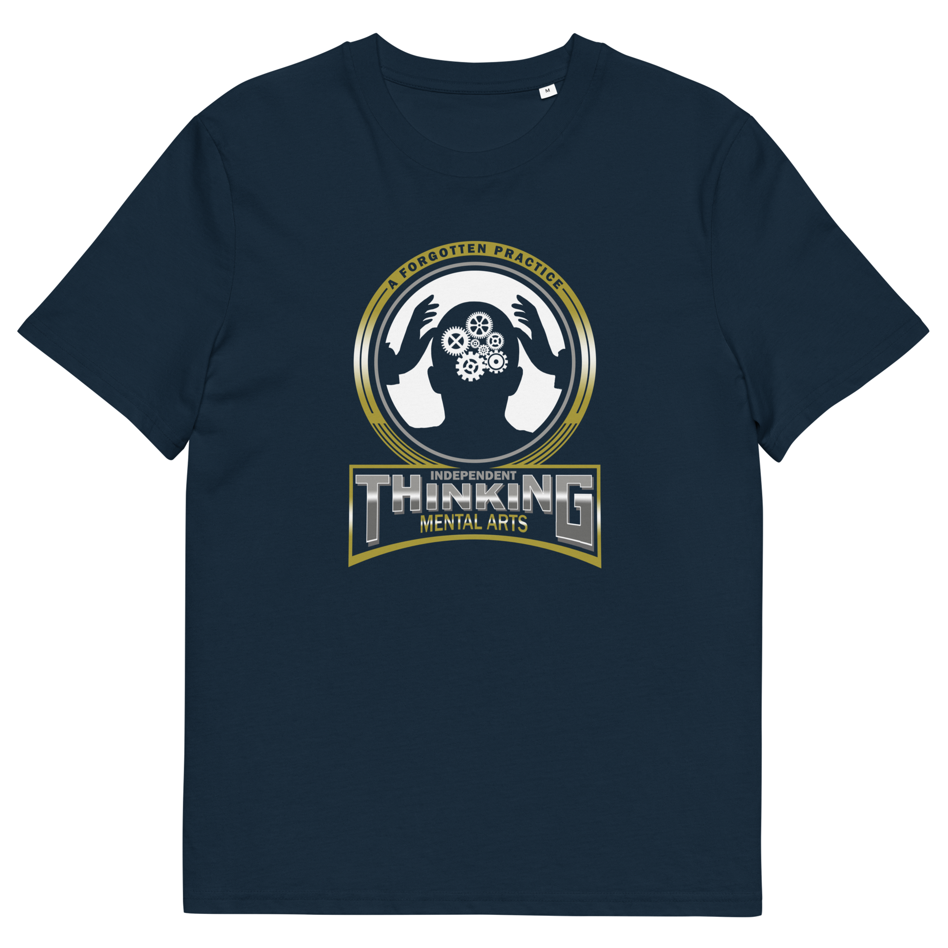 French navy t shirt. A sign of the times t shirt suggesting independent thinking is a forgotten art since we let machines think for us. Promote independent thinking with this some what sarcastic t-shirt. Made from 100% organic ring-spun cotton, this urban art t shirt is unisex, high-quality, super comfy, and best of all, eco-friendly.