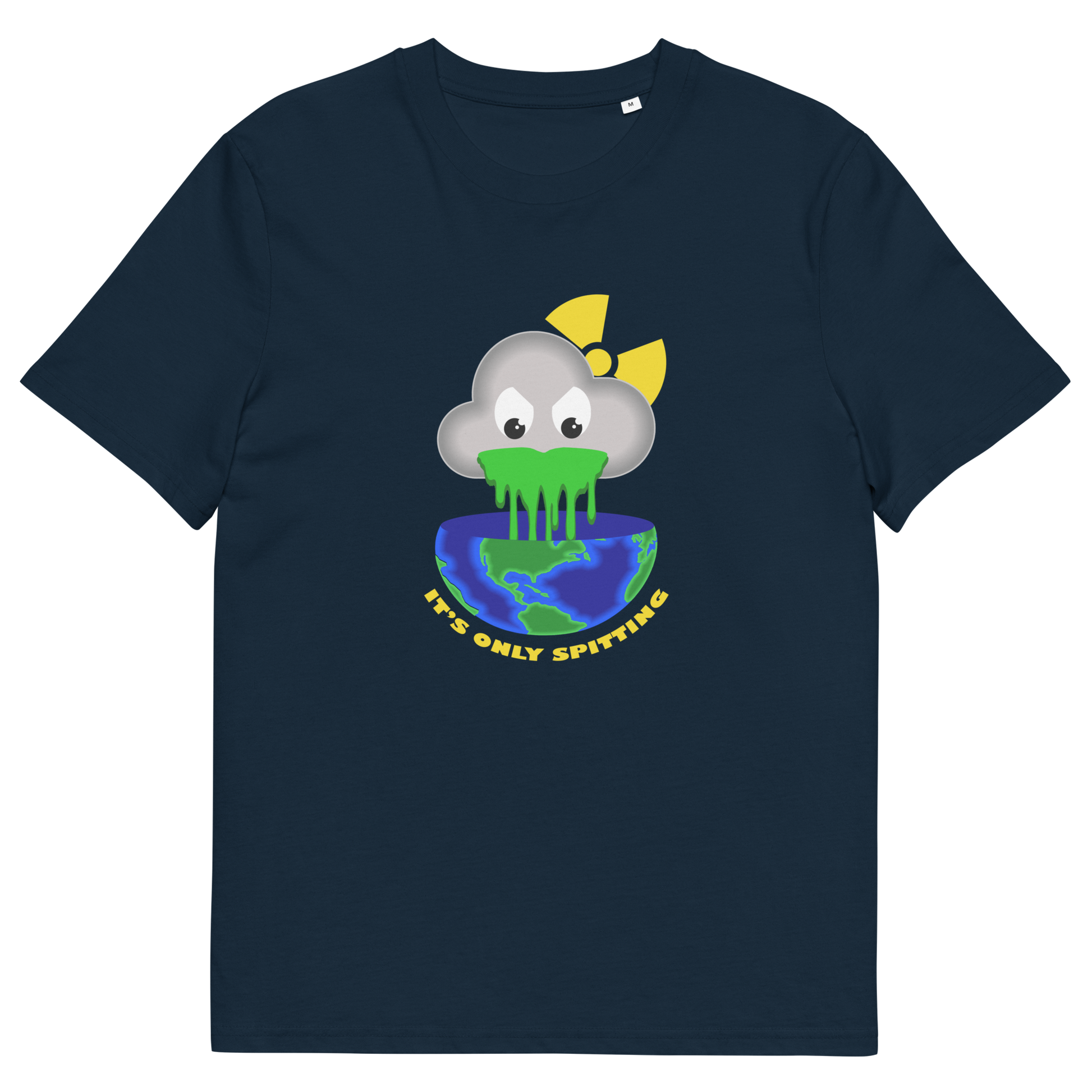 French navy t shirt. A sarcastic save the environment t-shirt. We can pretend we're not having a climate crisis but we'll pay for it later. This unique design is a dig at actionless optimism. Made from 100% organic ring-spun cotton, this global warming t shirt design is unisex, high-quality, super comfy, and best of all, eco-friendly.
