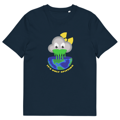 French navy t shirt. A sarcastic save the environment t-shirt. We can pretend we're not having a climate crisis but we'll pay for it later. This unique design is a dig at actionless optimism. Made from 100% organic ring-spun cotton, this global warming t shirt design is unisex, high-quality, super comfy, and best of all, eco-friendly.