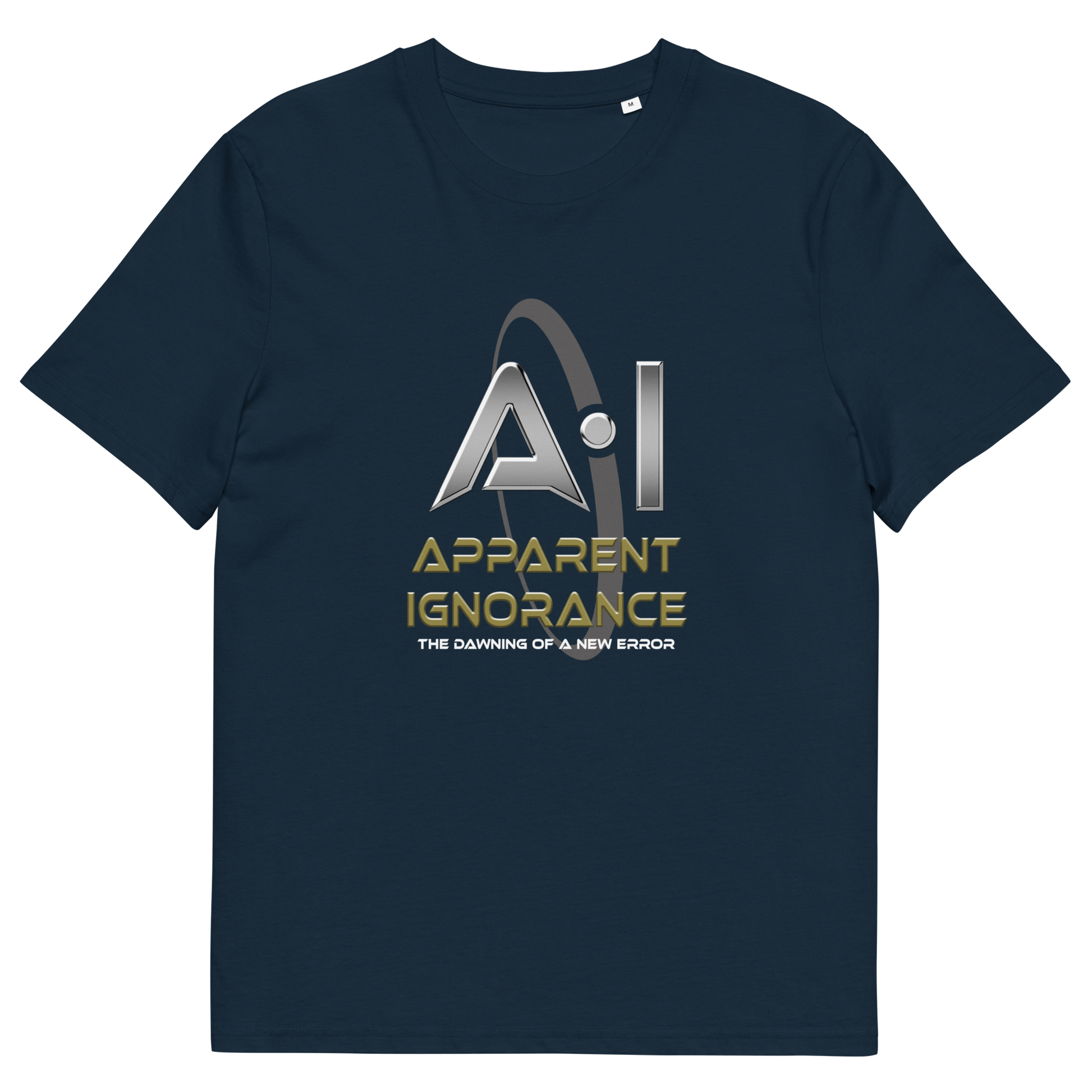 French navy t shirt. This anti AI t shirt design questions the effects of A.I on our society and suggests we are ignoring it's full effects. Whether you are concerned about technology taking people's jobs or worried about AI doing our thinking for us, encourage social awareness of the effects of technology with this unique anti AI t shirt. Made from 100% organic ring-spun cotton, this counter culture t shirt is unisex, high quality, super comfy, and best of all, eco-friendly.