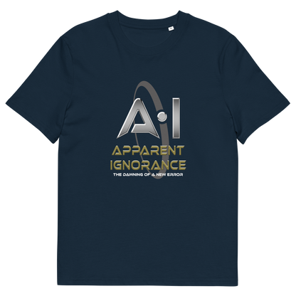 French navy t shirt. This anti AI t shirt design questions the effects of A.I on our society and suggests we are ignoring it's full effects. Whether you are concerned about technology taking people's jobs or worried about AI doing our thinking for us, encourage social awareness of the effects of technology with this unique anti AI t shirt. Made from 100% organic ring-spun cotton, this counter culture t shirt is unisex, high quality, super comfy, and best of all, eco-friendly.