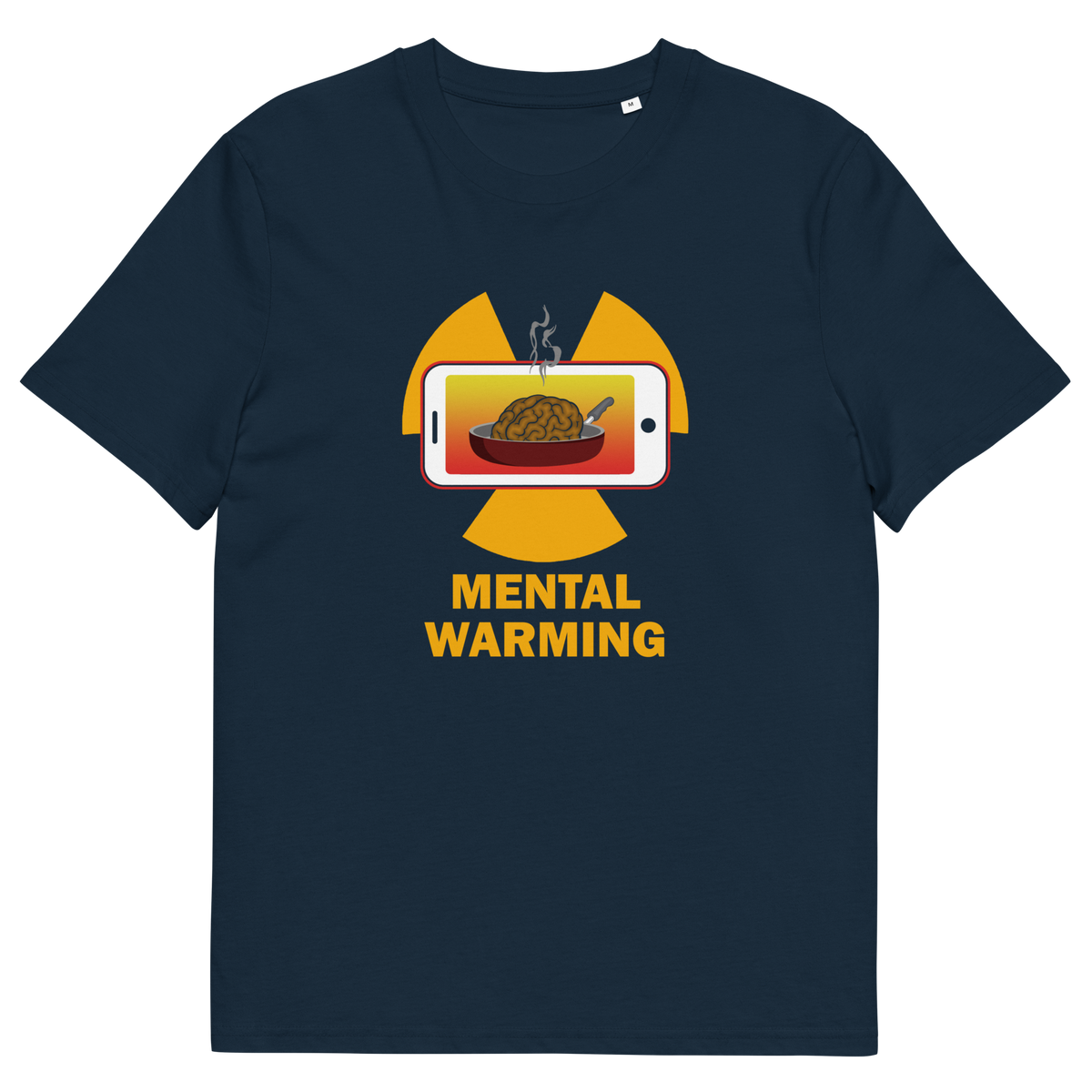French navy t shirt. A save the environment t shirt looking at the affects of microwaves on the brain. If you are worried about global warming, look at what are we doing to our minds. This anti smart phone design reminds people that environmental issues are not our only concern. Made from 100% organic ring-spun cotton, this social awareness t-shirt is unisex, high-quality, super comfy, and best of all, eco-friendly.