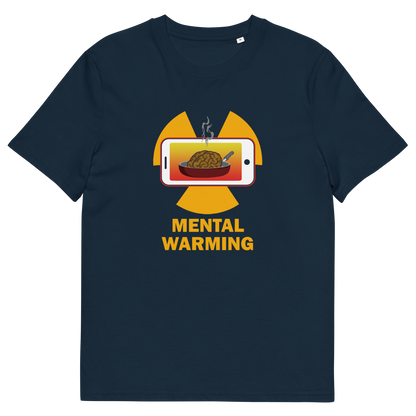 French navy t shirt. A save the environment t shirt looking at the affects of microwaves on the brain. If you are worried about global warming, look at what are we doing to our minds. This anti smart phone design reminds people that environmental issues are not our only concern. Made from 100% organic ring-spun cotton, this social awareness t-shirt is unisex, high-quality, super comfy, and best of all, eco-friendly.