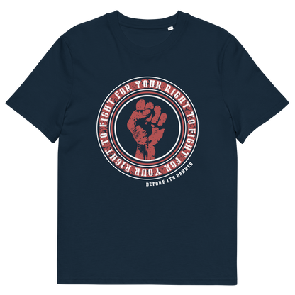 French navy t shirt. A civil rights t shirt reminding us not to take our freedom for granted. Fight for your right to demonstrate before it's made illegal. Made from 100% organic ring-spun cotton, this anti establishment t shirt is unisex, high-quality, super comfy, and best of all, eco-friendly.