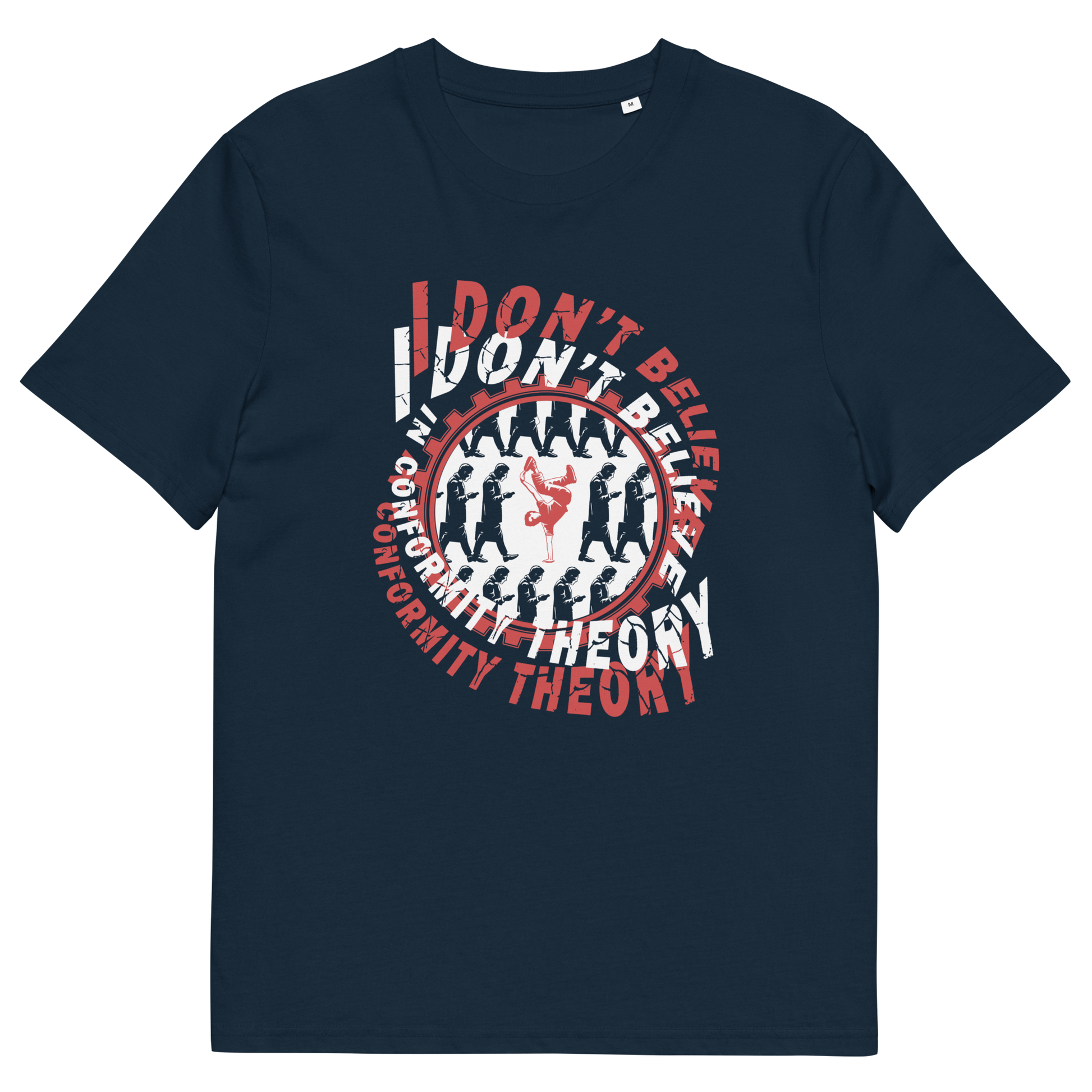 French navy t shirt. A non conformist t shirt promoting independent thought. Some people do what they are told without question and wait to be given their opinion. This alternative t-shirt is for the other people. This unique design helps create social awareness of diversity. Made from 100% organic ring-spun cotton, this counter culture t shirt is unisex, high-quality, super comfy, and best of all, eco-friendly.