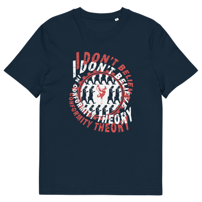 French navy t shirt. A non conformist t shirt promoting independent thought. Some people do what they are told without question and wait to be given their opinion. This alternative t-shirt is for the other people. This unique design helps create social awareness of diversity. Made from 100% organic ring-spun cotton, this counter culture t shirt is unisex, high-quality, super comfy, and best of all, eco-friendly.