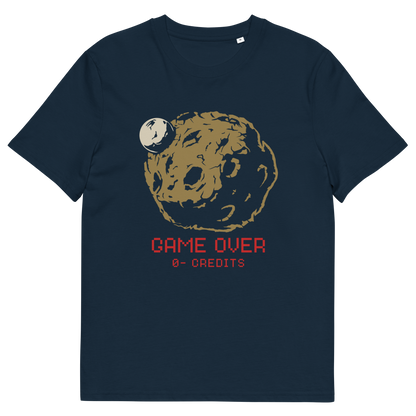 French navy T-shirt with a dead planet design and "GAME OVER" text.