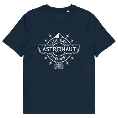 French navy blue t-shirt with "ANCIENT ASTRONAUT THEORIST" logo.