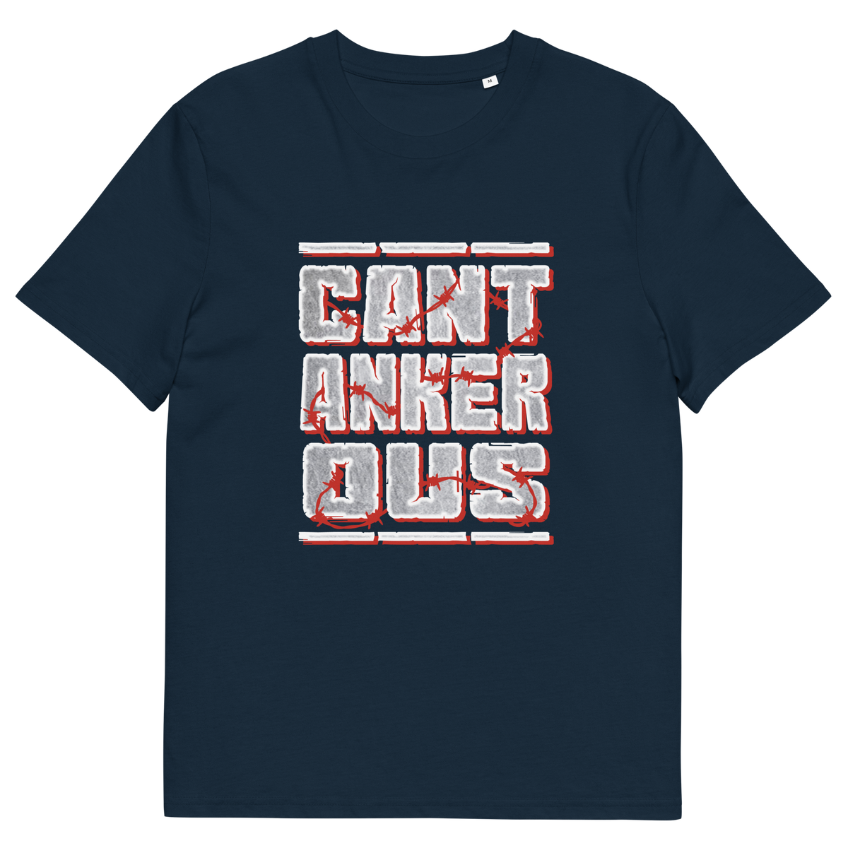A French navy blue t-shirt with a "CANTANKEROUS" logo.