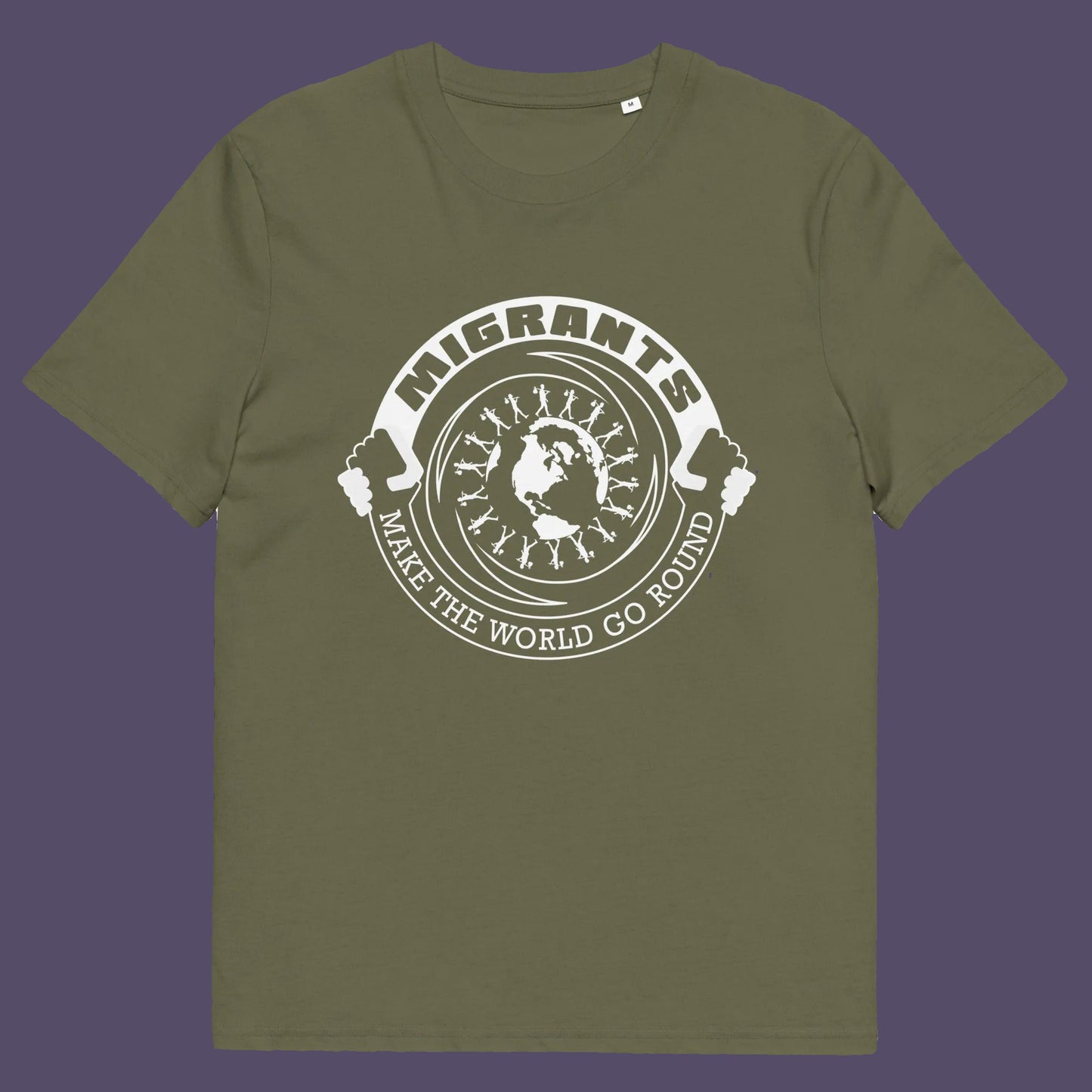 Khaki t shirt. An anti racism t shirt showing support for migrants. If you believe that migrants help keep the gene pool fresh and encourage culture growth, or just believe there should be no borders, this migrant rights t shirt is for you. Made from 100% organic ring-spun cotton, this anti racism t shirt is unisex, high-quality, super comfy, and best of all, eco-friendly.