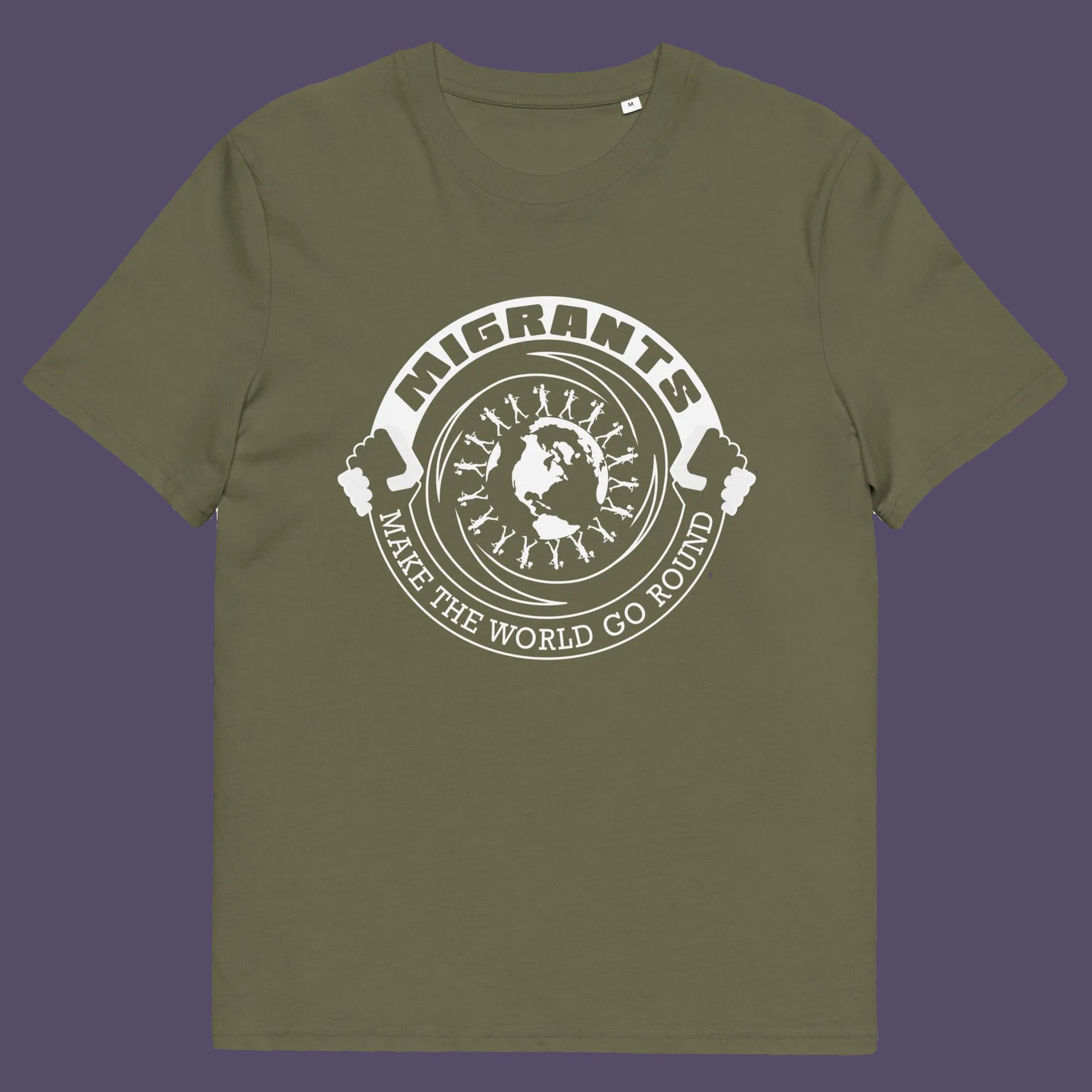Khaki t shirt. An anti racism t shirt showing support for migrants. If you believe that migrants help keep the gene pool fresh and encourage culture growth, or just believe there should be no borders, this migrant rights t shirt is for you. Made from 100% organic ring-spun cotton, this anti racism t shirt is unisex, high-quality, super comfy, and best of all, eco-friendly.