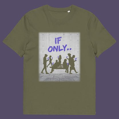 Khaki t shirt. An anti mobile phone abuse t shirt in a stencil graffiti art design. Wouldn't it be a better world if people had something more mind expanding to be obsessed with other than a mobile phone. Made from 100% organic ring-spun cotton, this anti mobile phone abuse t shirt is unisex, high-quality, super comfy, and best of all, eco-friendly.