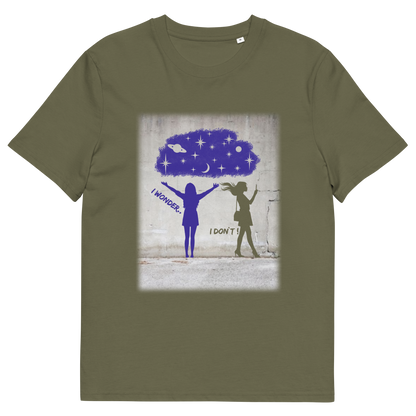 Khaki t shirt. This anti mobile phone abuse t shirt light heartedly pokes fun at people who never look up from their phone. If you believe letting a machine do most of your thinking for you will dull your imagination, this satirical design is for you. Made from 100% organic ring-spun cotton, these anti mobile phone abuse t shirts are unisex, high quality, super comfy, and best of all, eco-friendly.