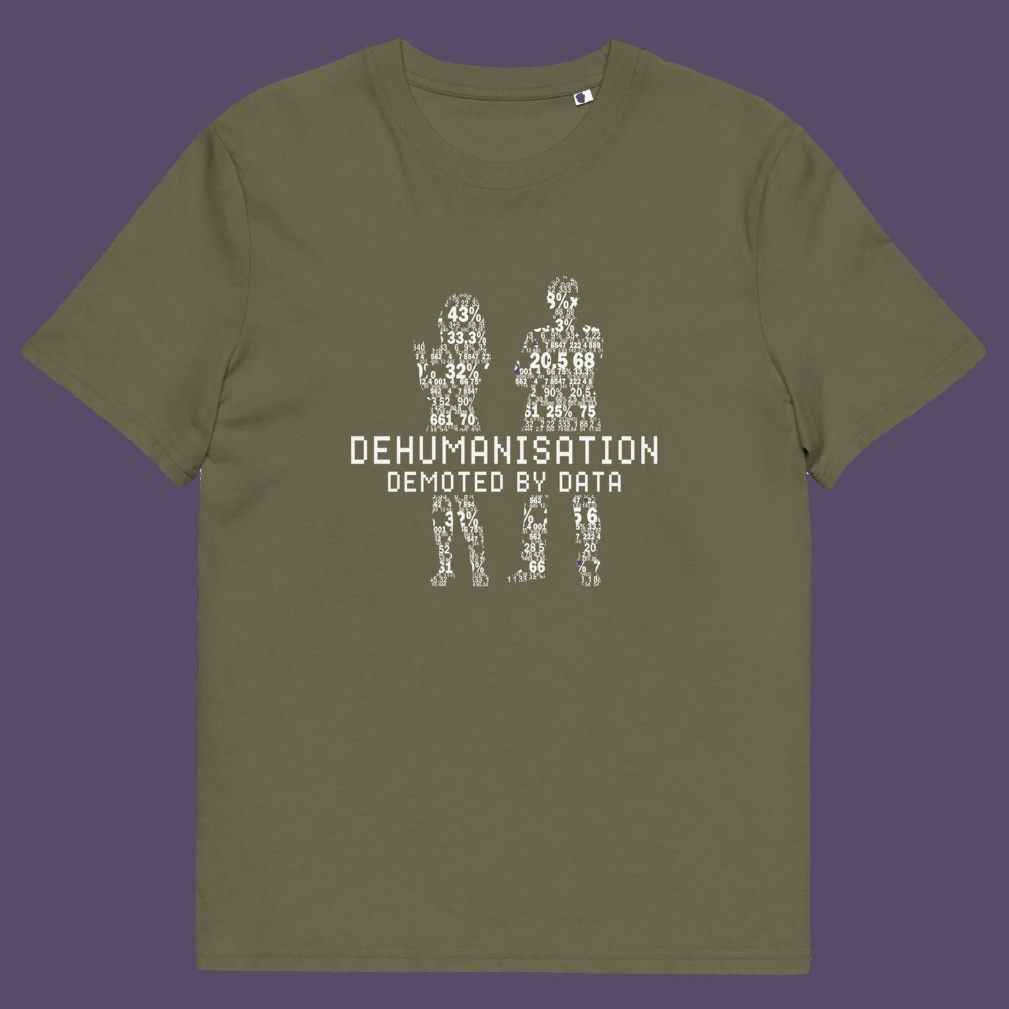 Khaki t shirt. This broken society t shirt depicts the dehumanisation of the species by analysis and data collection. The more we view each other as statistics and numbers the further we move away from compassion and empathy. This design highlights the dark side of progression. Made from 100% organic ring-spun cotton, this dystopian t shirt is unisex, high-quality, super comfy, and best of all, eco-friendly.