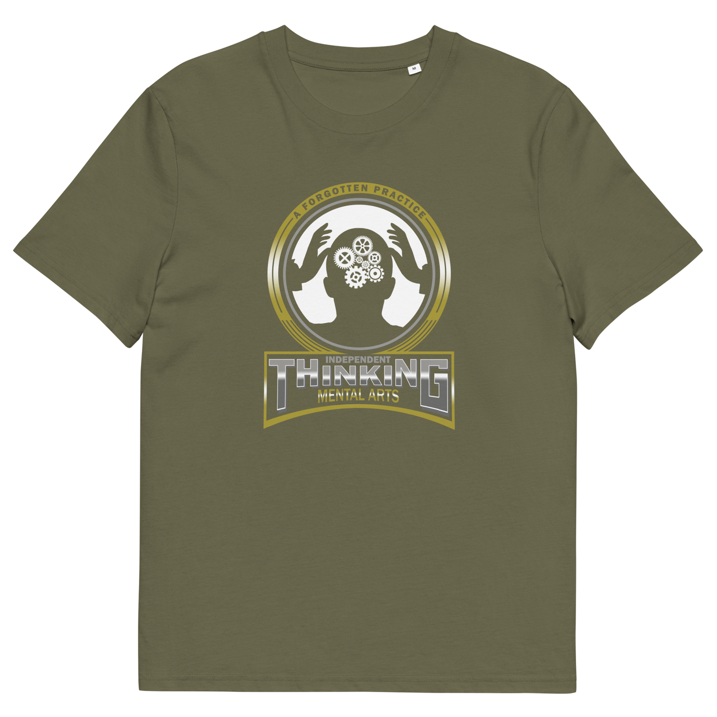 Khaki t shirt. A sign of the times t shirt suggesting independent thinking is a forgotten art since we let machines think for us. Promote independent thinking with this some what sarcastic t-shirt. Made from 100% organic ring-spun cotton, this urban art t shirt is unisex, high-quality, super comfy, and best of all, eco-friendly.