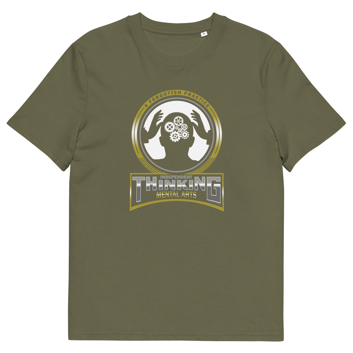 Khaki t shirt. A sign of the times t shirt suggesting independent thinking is a forgotten art since we let machines think for us. Promote independent thinking with this some what sarcastic t-shirt. Made from 100% organic ring-spun cotton, this urban art t shirt is unisex, high-quality, super comfy, and best of all, eco-friendly.