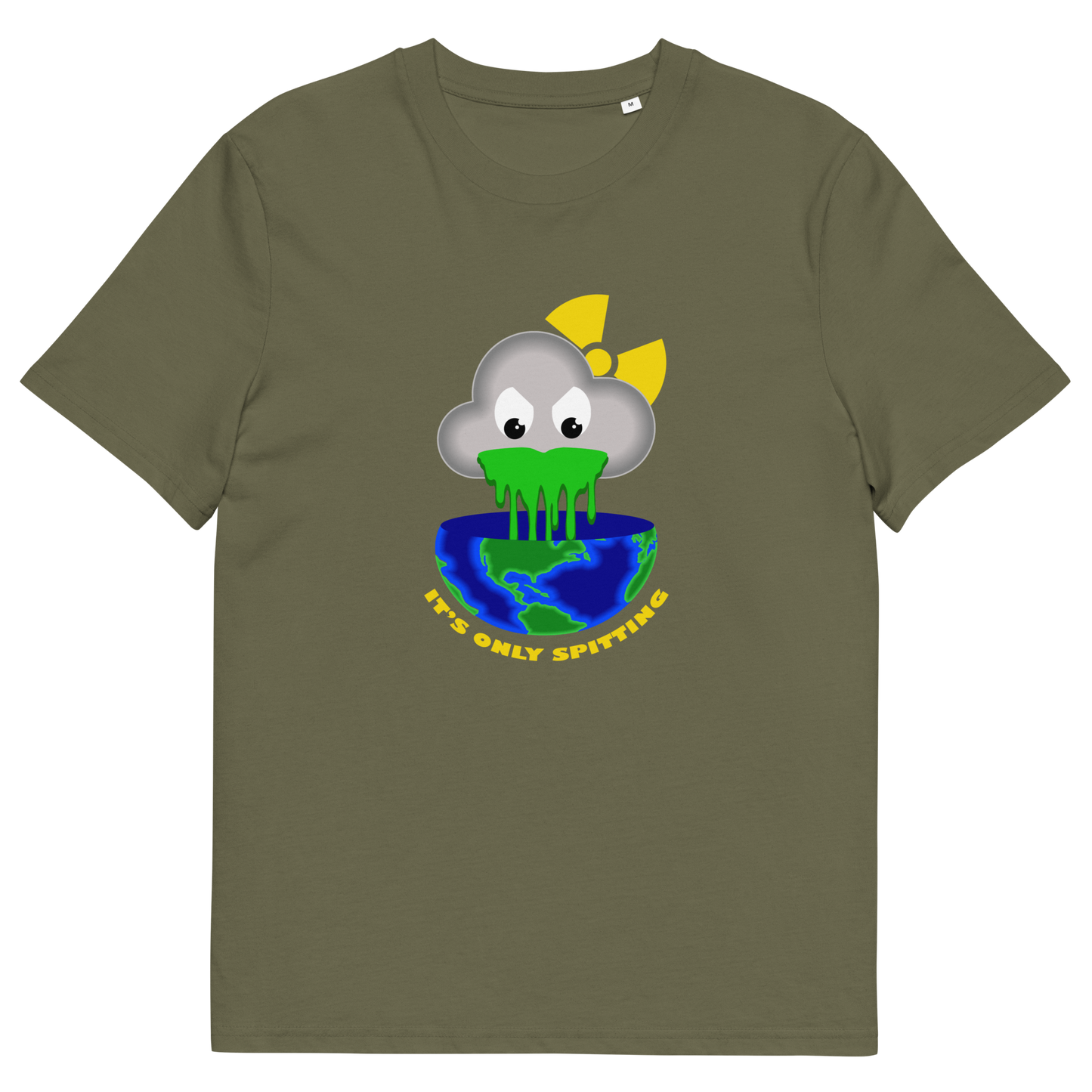 Khaki t shirt. A sarcastic save the environment t-shirt. We can pretend we're not having a climate crisis but we'll pay for it later. This unique design is a dig at actionless optimism. Made from 100% organic ring-spun cotton, this global warming t shirt design is unisex, high-quality, super comfy, and best of all, eco-friendly.