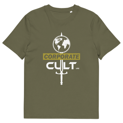 Khaki T-shirt with "CORPORATE CULTure" text.
