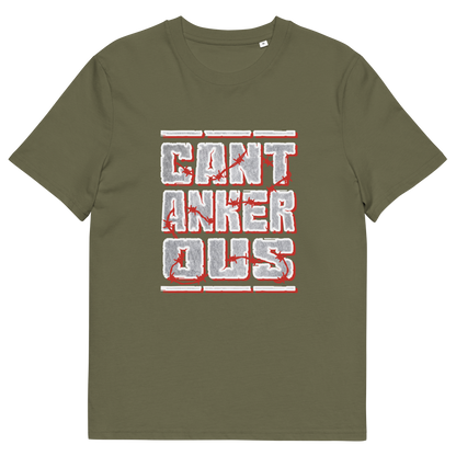 A khaki t-shirt with a "CANTANKEROUS" logo.