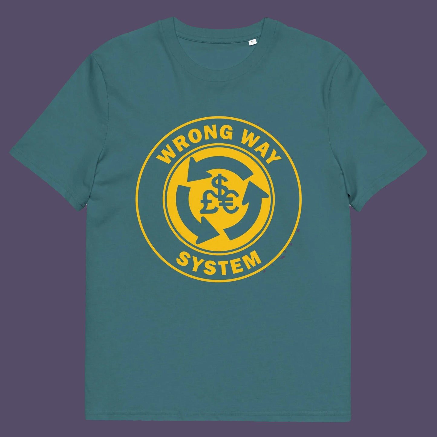 Stargazer t shirt. A non conformist t shirt in the form of a road sign reminder that it's possibly not been the best idea to build our society around money. Wrong direction, change the system ! Made from 100% organic ring-spun cotton, this social awareness t shirt is unisex, high-quality, super comfy, and best of all, eco-friendly. A great choice for an anti capitalist socio economic demonstration.