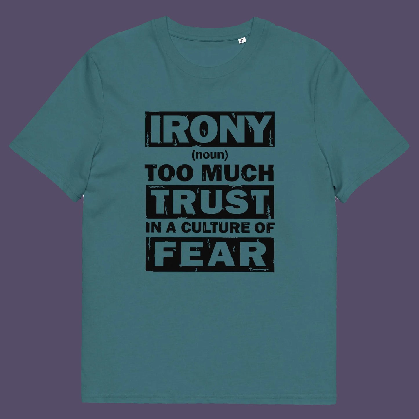 Stargazer t shirt. This stencil graffiti t shirt defines the word 'irony' in a very satirical light, if you believe we, as a society, put too much trust in the governing powers that are responsible for creating a culture of fear, then you know what irony is. Made from 100% organic ring-spun cotton, this non conformist t shirt is unisex, high-quality, super comfy, and best of all, eco-friendly.