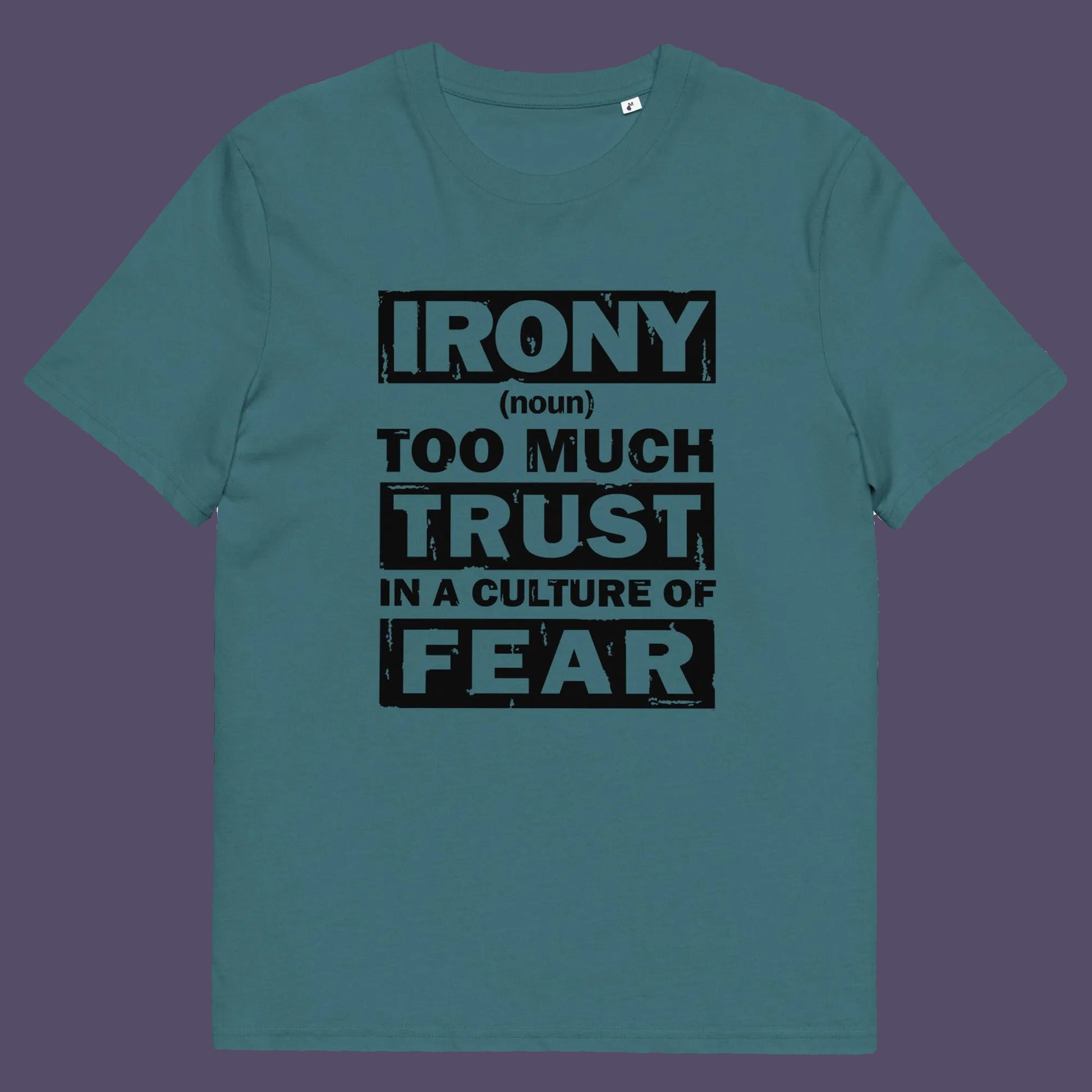 Stargazer t shirt. This stencil graffiti t shirt defines the word 'irony' in a very satirical light, if you believe we, as a society, put too much trust in the governing powers that are responsible for creating a culture of fear, then you know what irony is. Made from 100% organic ring-spun cotton, this non conformist t shirt is unisex, high-quality, super comfy, and best of all, eco-friendly.