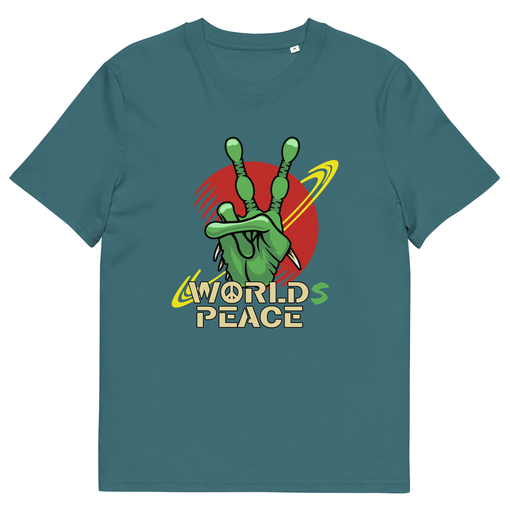 Stargazer t shirt. A world peace t shirt with an alien lovers twist. When we think of world peace lets not be selfish about it., lets include all Worlds. Made from 100% organic ring-spun cotton, this funny alien t shirt is unisex, high-quality, super comfy, and best of all, eco-friendly.