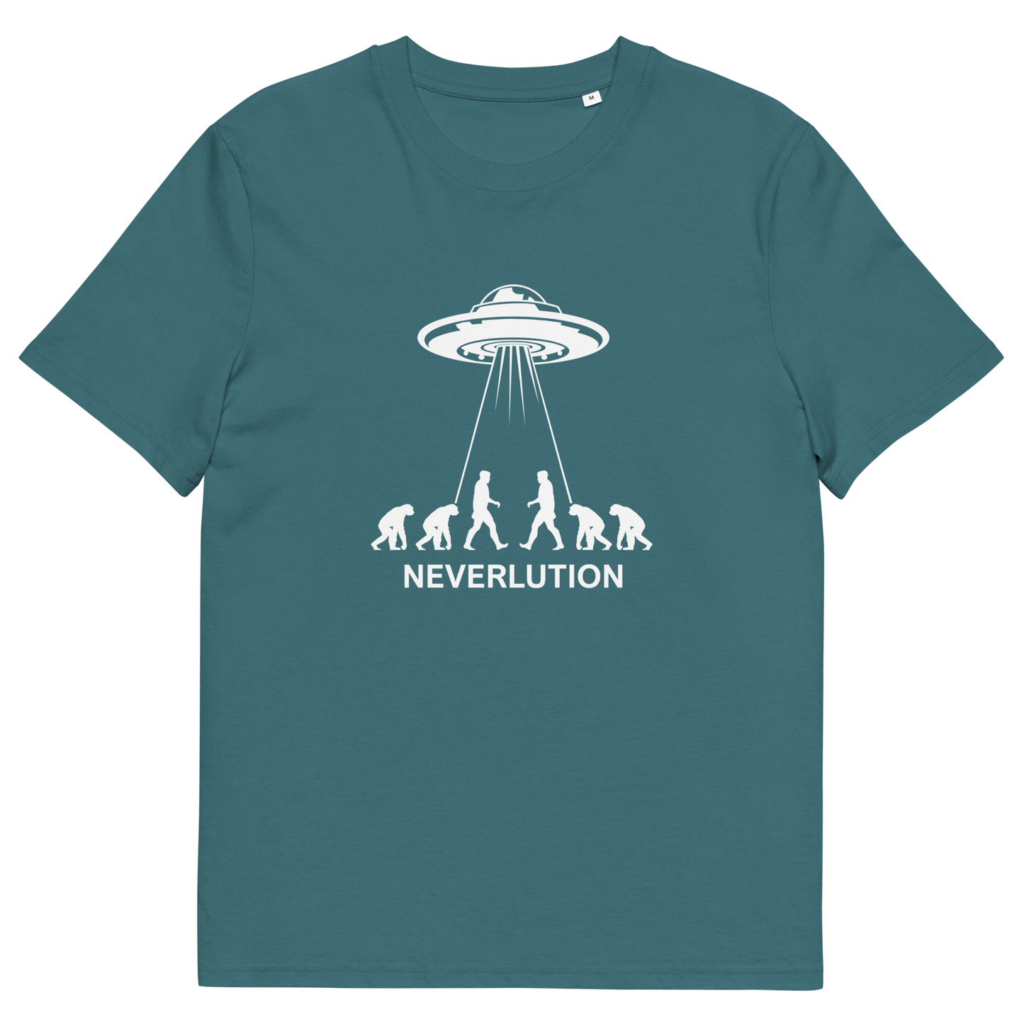 Stargazer t shirt. An alien conspiracy theory t-shirt suggesting a different path of our evolution. Did evolution never really happen the way we are told, or is there a more intergalactic and colourful answer ? Made from 100% organic ring-spun cotton, this conspiracy theory t-shirt is unisex, high-quality, super comfy, and best of all, eco-friendly.