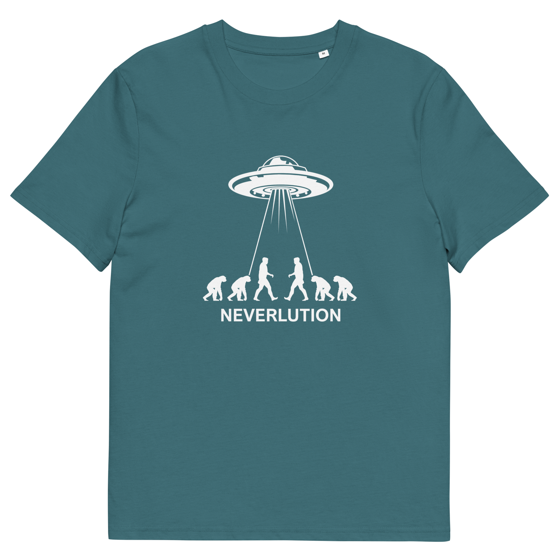 Stargazer t shirt. An alien conspiracy theory t-shirt suggesting a different path of our evolution. Did evolution never really happen the way we are told, or is there a more intergalactic and colourful answer ? Made from 100% organic ring-spun cotton, this conspiracy theory t-shirt is unisex, high-quality, super comfy, and best of all, eco-friendly.
