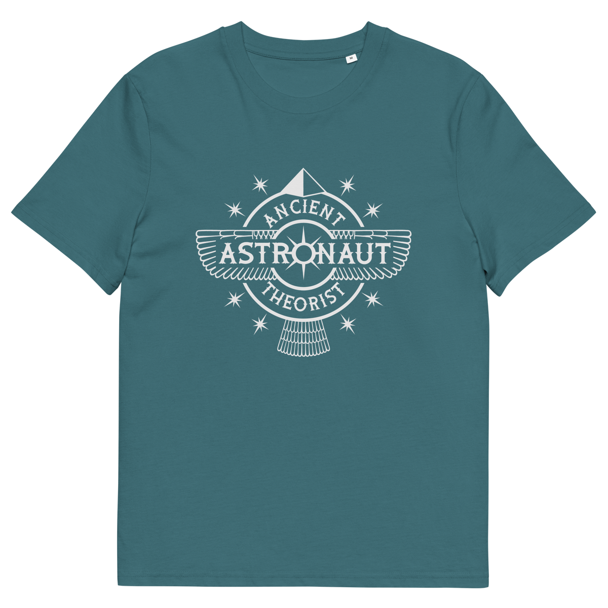 Stargazer blue t-shirt with "ANCIENT ASTRONAUT THEORIST" logo.
