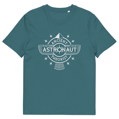 Stargazer blue t-shirt with "ANCIENT ASTRONAUT THEORIST" logo.
