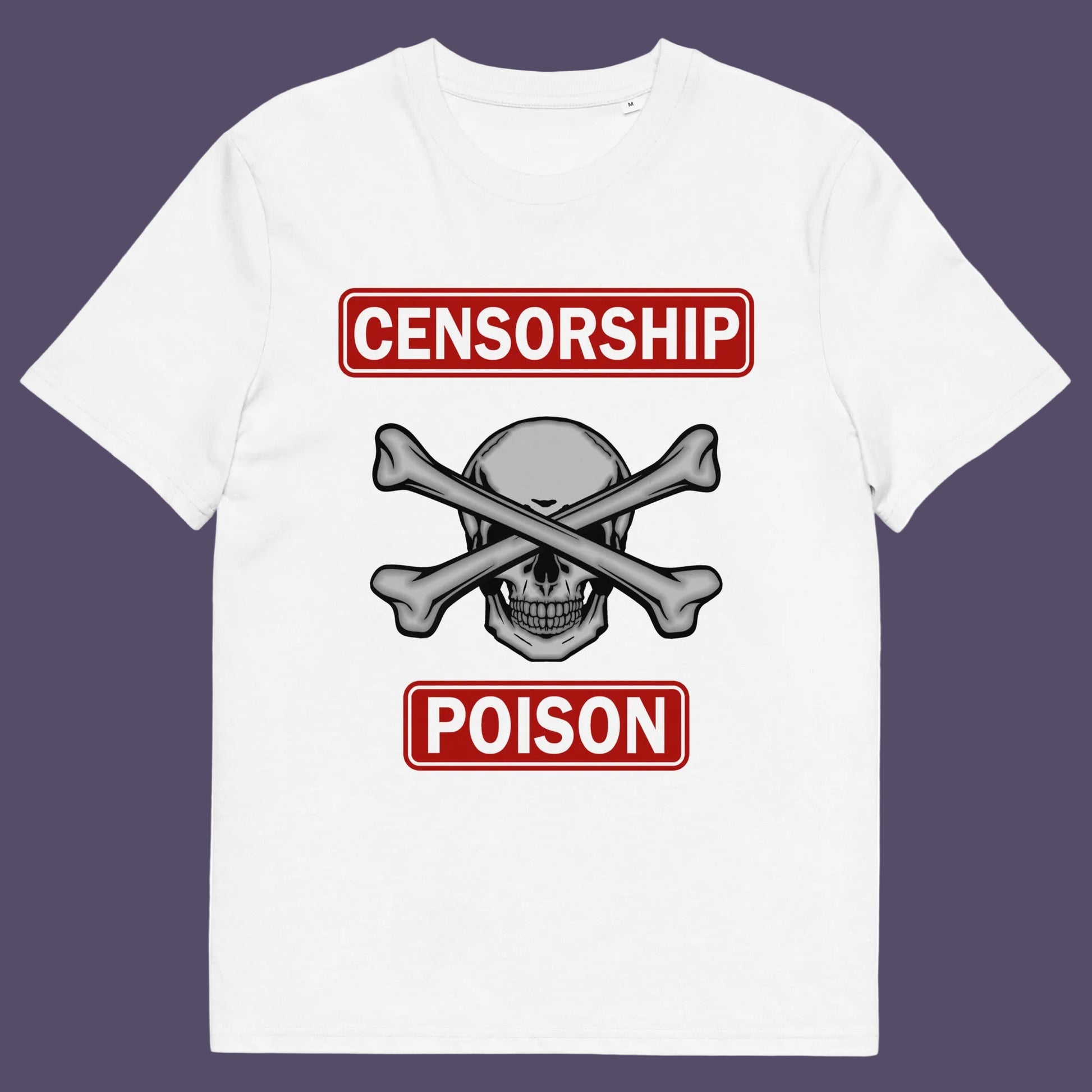 White t shirt. A civil rights t shirt for free thinking liberal minded advocates of transparency. This stencil art design is for freedom of speech lovers who believe no good can come of censorship. Made from 100% organic ring-spun cotton, this no censorship t shirt is unisex, high-quality, super comfy, and best of all, eco-friendly.
