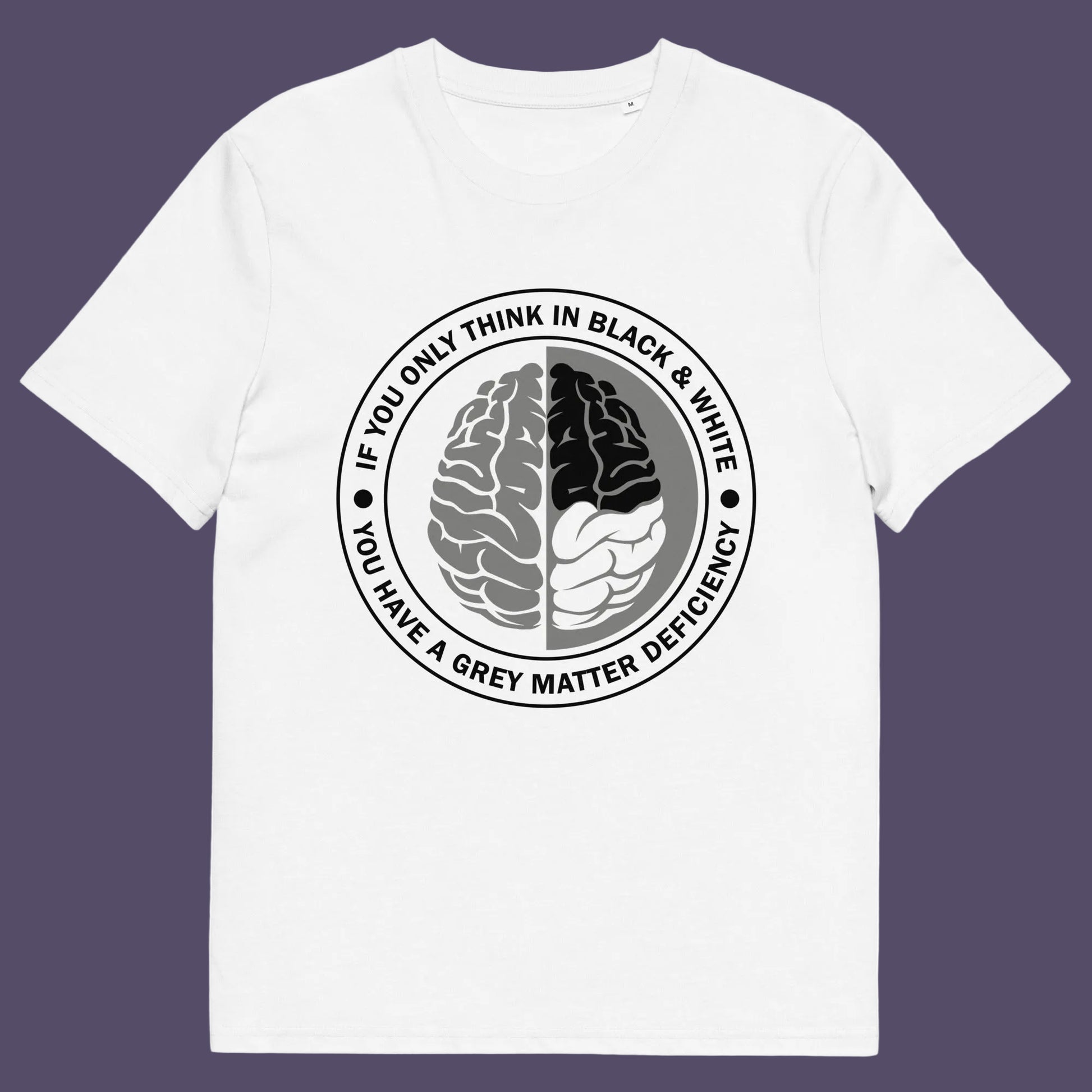 White t shirt. A stencil art t shirt design. It would be so easy if life was black and white, but it's the grey area where all the thinking and personal growth is done. A philosophy t shirt design for people who see the detail and can think outside the box. Made from 100% organic ring-spun cotton, this social awareness t shirt is unisex, high-quality, super comfy, and best of all, eco-friendly.