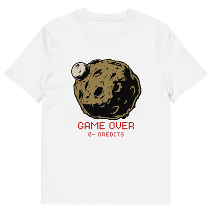 White T-shirt with a dead planet design and "GAME OVER" text.