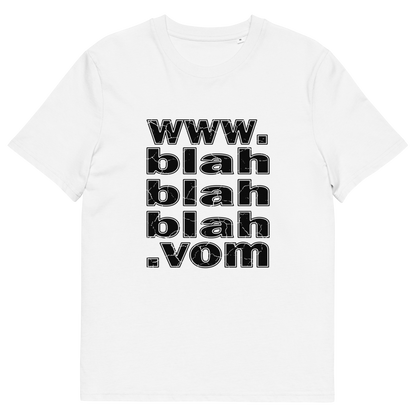 White t-shirt with "www.blahblahblah.vom" text design.