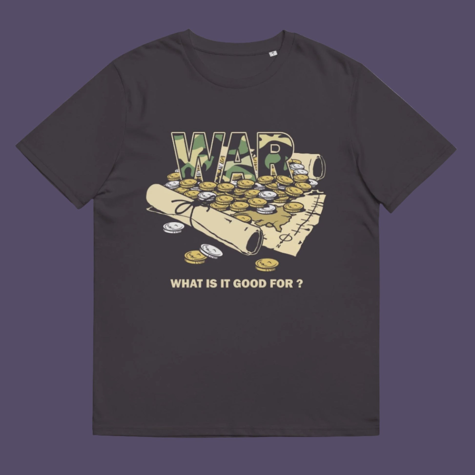 We know what it's good for, money and dodgy contracts. One of capitalisms greatest achievements. The business of War. Made from 100% organic ring-spun cotton, this unisex t-shirt is a total must-have. It's high-quality, super comfy, and best of all—eco-friendly.