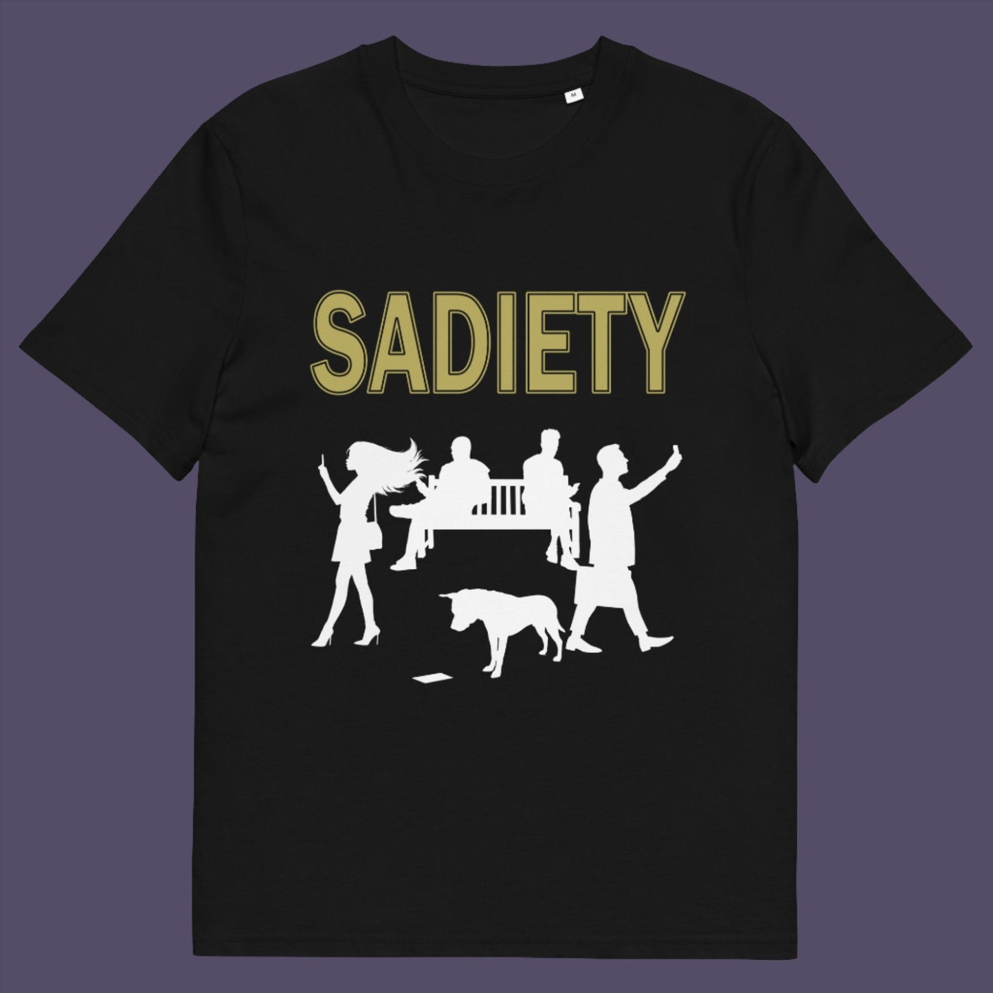 The mobile phone has made people in close proximity seem miles apart. It's not a society, it's sadiety. Made from 100% organic ring-spun cotton, this unisex t-shirt is a total must-have. It's high-quality, super comfy, and best of all—eco-friendly.