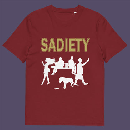 The mobile phone has made people in close proximity seem miles apart. It's not a society, it's sadiety. Made from 100% organic ring-spun cotton, this unisex t-shirt is a total must-have. It's high-quality, super comfy, and best of all—eco-friendly.