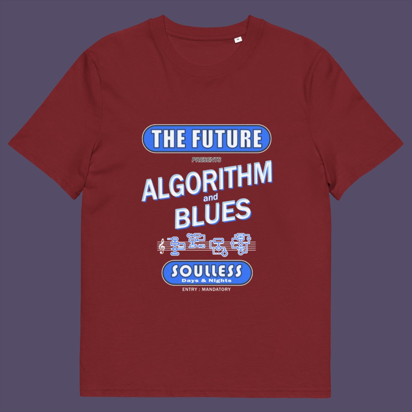 This design is a play on an old music poster and a joke of what the future may hold in a world that is decided on algorithms  Made from 100% organic ring-spun cotton, this unisex t-shirt is a total must-have. It's high-quality, super comfy, and best of all—eco-friendly.