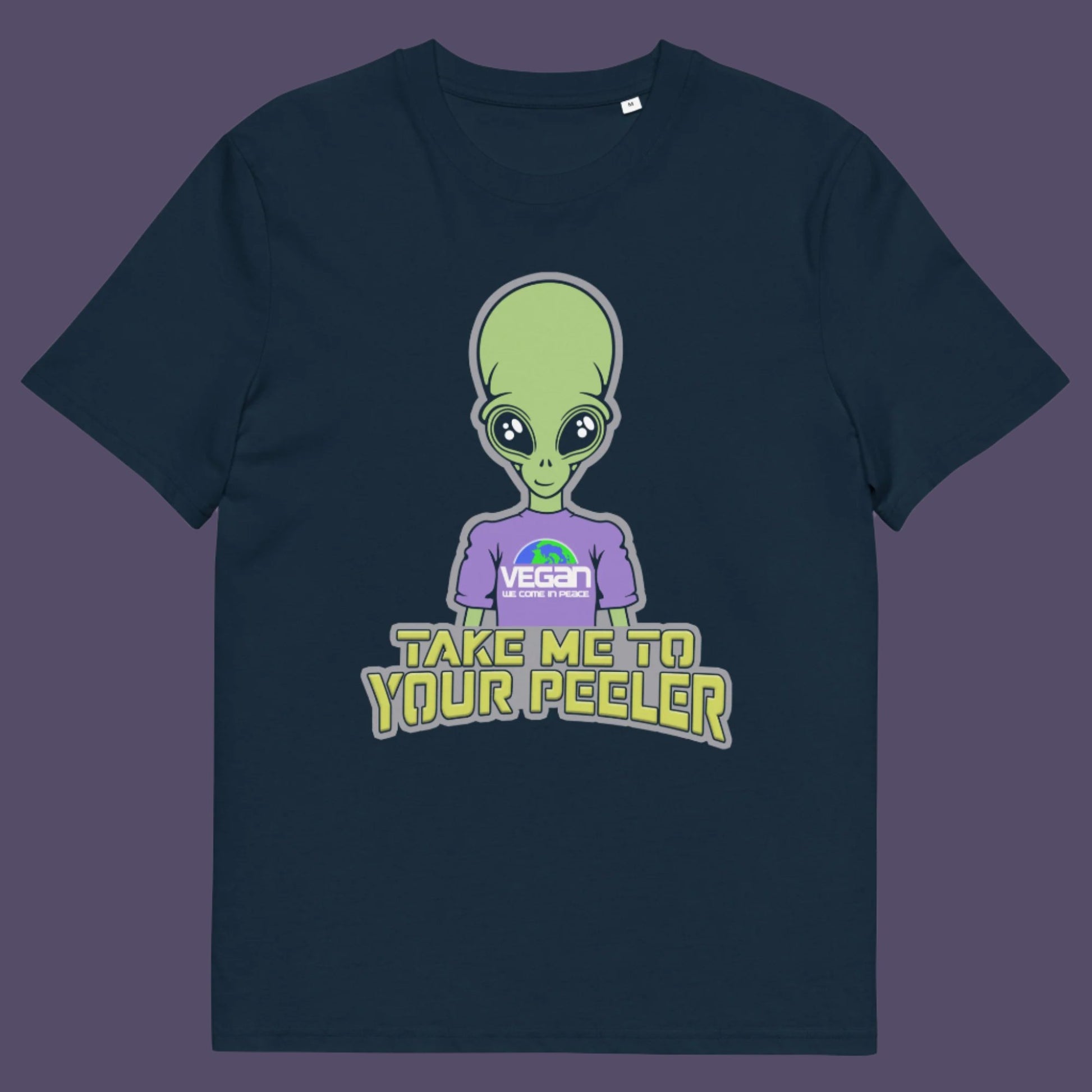 A design for anyone that thinks Aliens must be vegans otherwise they would have been farming us for years. Made from 100% organic ring-spun cotton, this unisex t-shirt is a total must-have. It's high-quality, super comfy, and best of all—eco-friendly. 