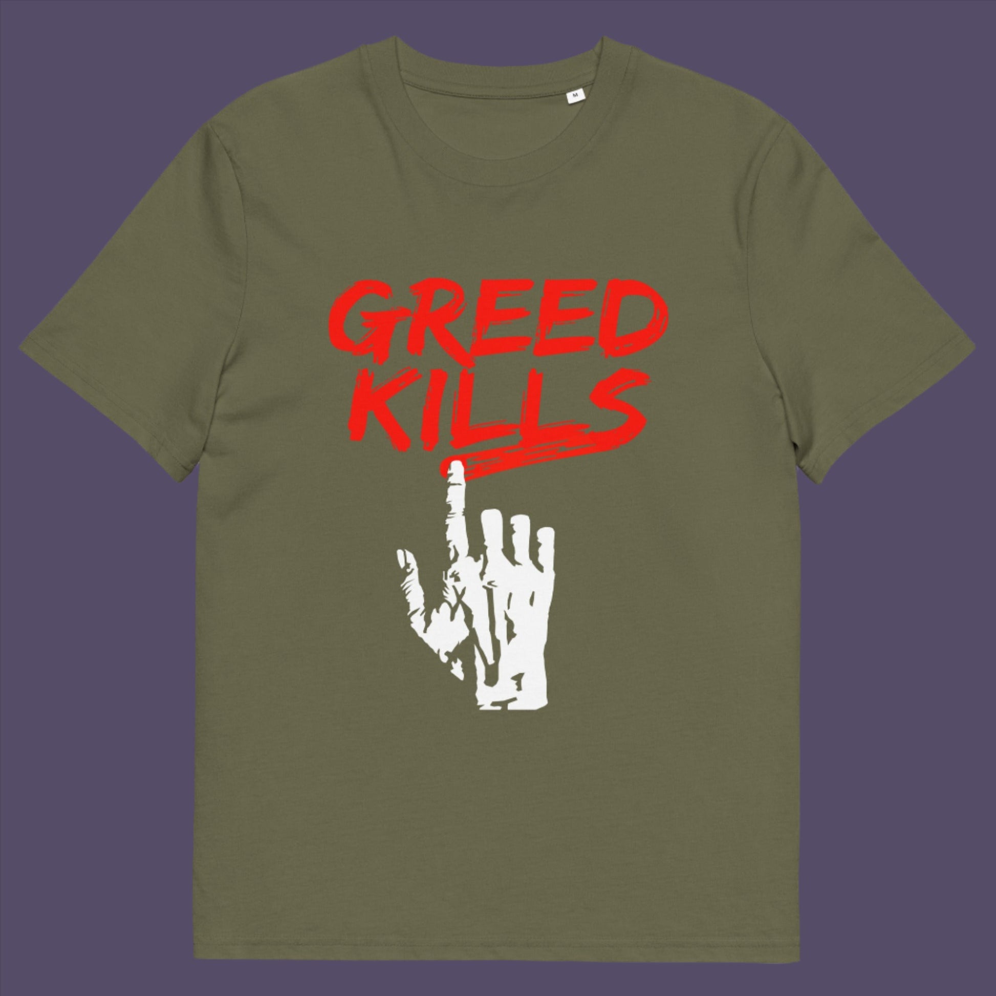 Greed seems to be a very slow creeping, strong holding virus that has been with us since the beginning of time, yet we still can't find a cure. Made from 100% organic ring-spun cotton, this unisex t-shirt is a total must-have. It's high-quality, super comfy, and best of all—eco-friendly.